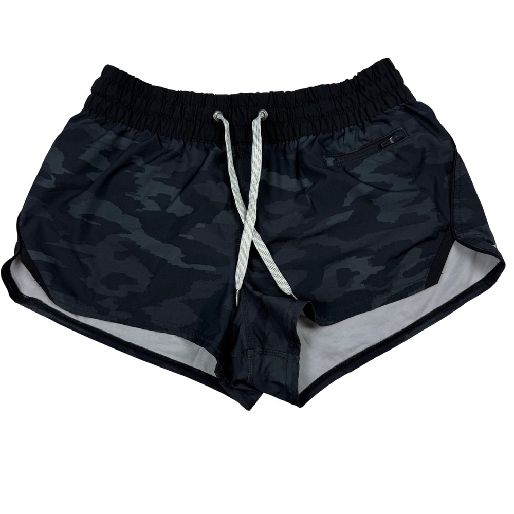 Vuori Clementine Running Shorts Black Camo Athletic Workout Drawstring Sz XS